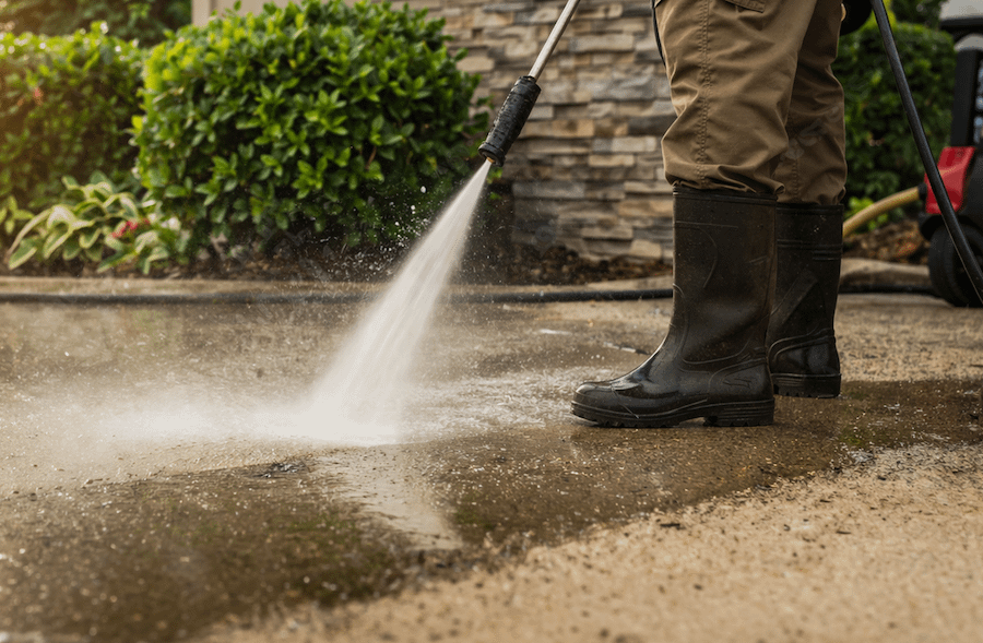 Pressure-washing the driveway2